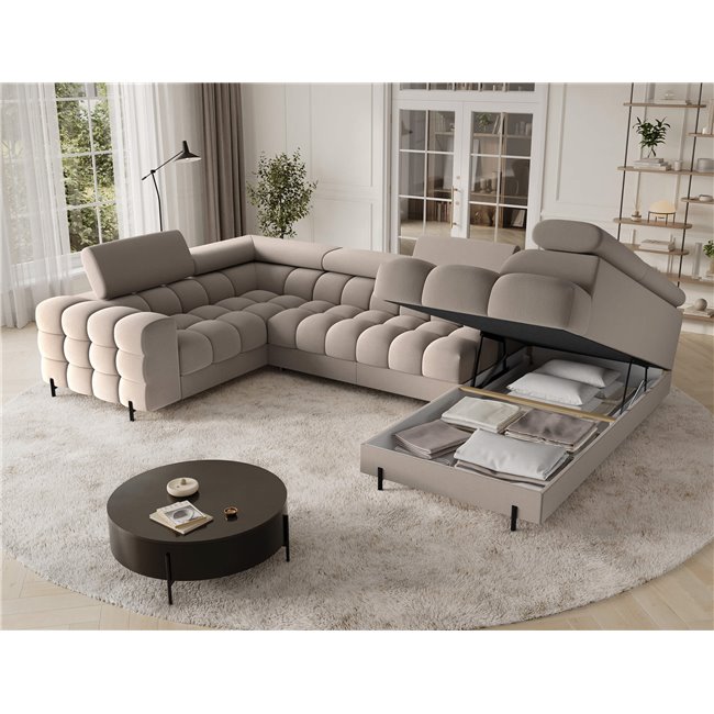 U-shaped sofa Efectory R, sleeping function, Sola 18, beige, H93x346x205cm