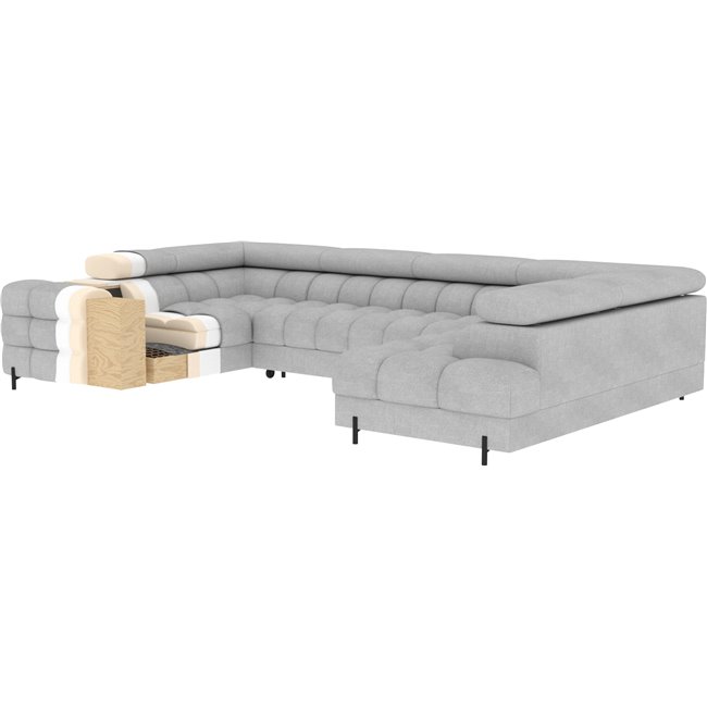 U-shaped sofa Efectory R, sleeping function, Sola 18, beige, H93x346x205cm