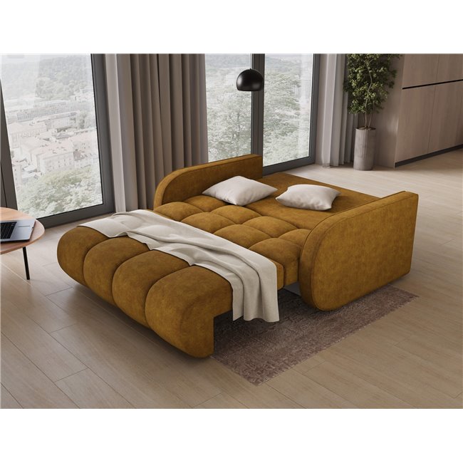 Диван-кровать Eldeverio 3-местный, раздвижной, Aura 45, бархат, желтый, H83x154x103cm