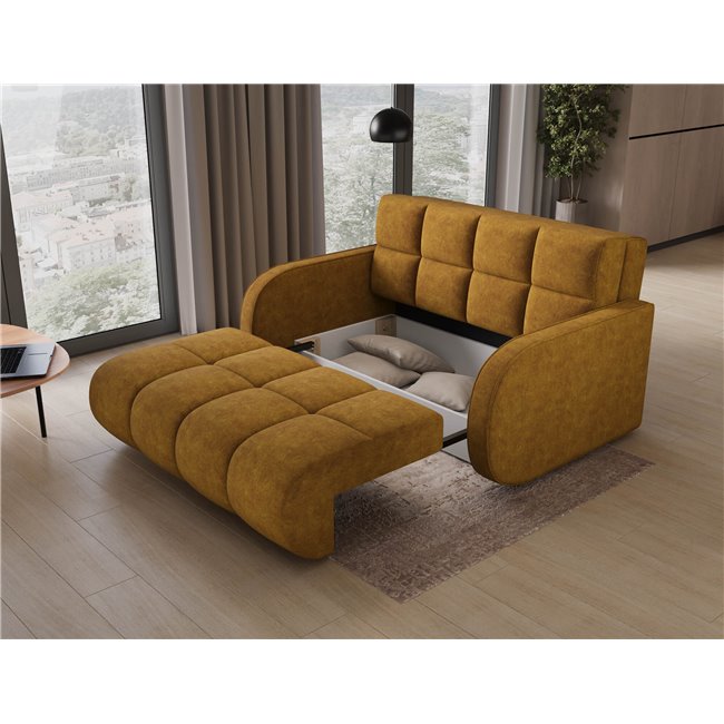 Диван-кровать Eldeverio 3-местный, раздвижной, Aura 45, бархат, желтый, H83x154x103cm