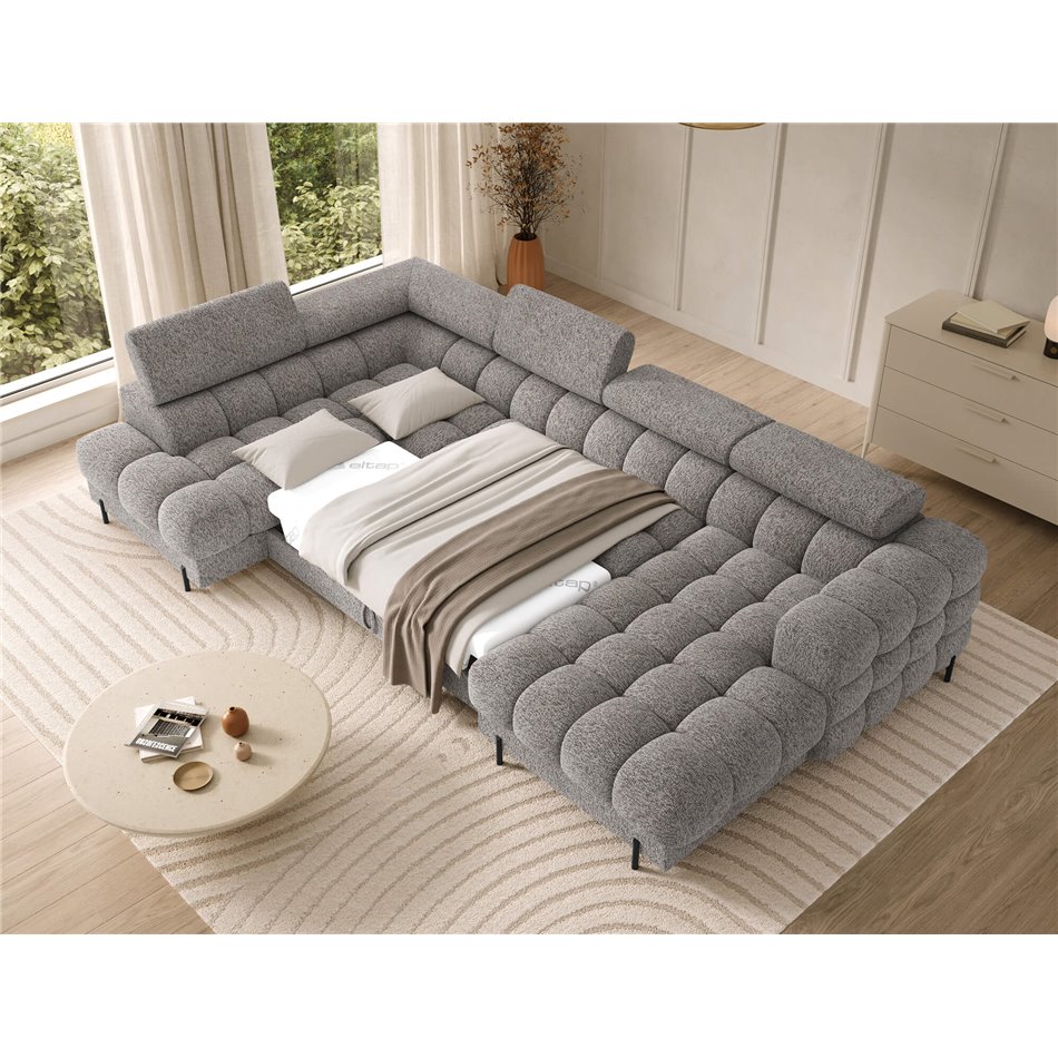 U-shaped sofa Elferaria L, sleeping function, Pellerito 03, grey, H93x358x202cm