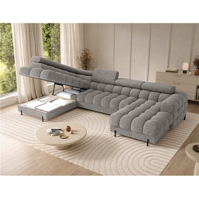 U-shaped sofa Elferaria L, sleeping function, Pellerito 03, grey, H93x358x202cm