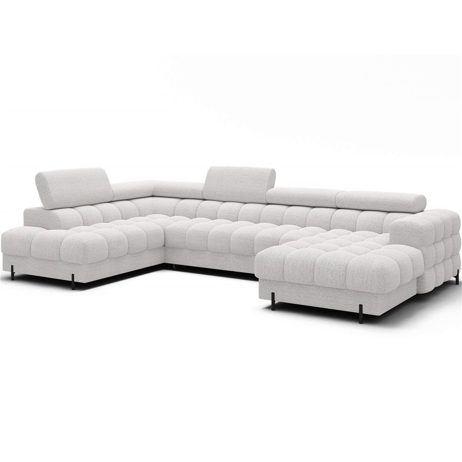 U-shaped sofa Elferaria L, sleeping function, Royal 01, boucle, white, H93x358x202cm