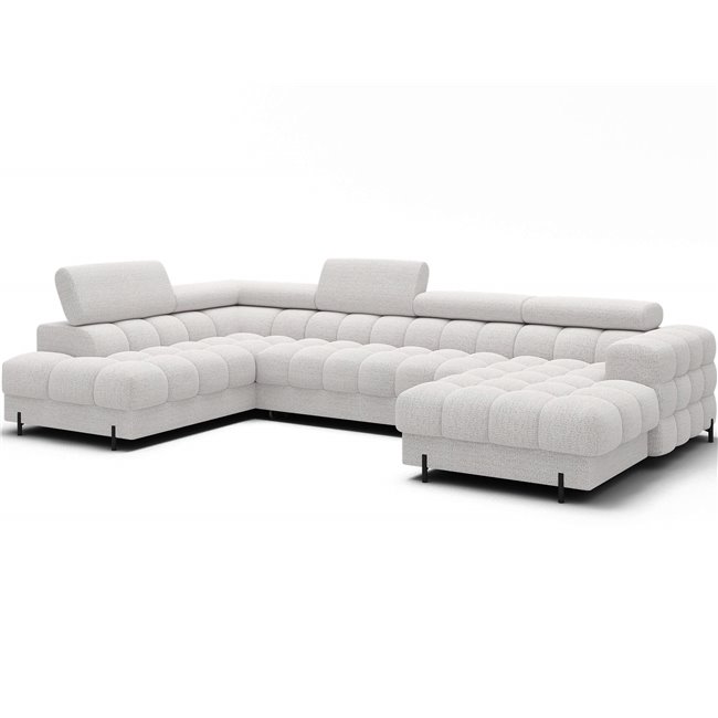 U-shaped sofa Elferaria L, sleeping function, Royal 01, boucle, white, H93x358x202cm