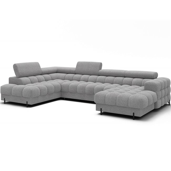 U-shaped sofa Elferaria L, sleeping function, Royal 03, boucle, grey, H93x358x202cm
