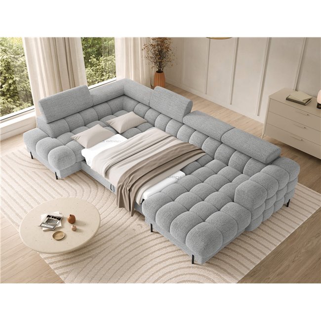 U-shaped sofa Elferaria L, sleeping function, Royal 03, boucle, grey, H93x358x202cm