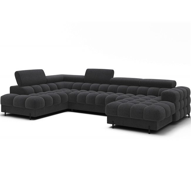 U-shaped sofa Elferaria L, sleeping function, Royal 05, boucle, dark grey, H93x358x202cm