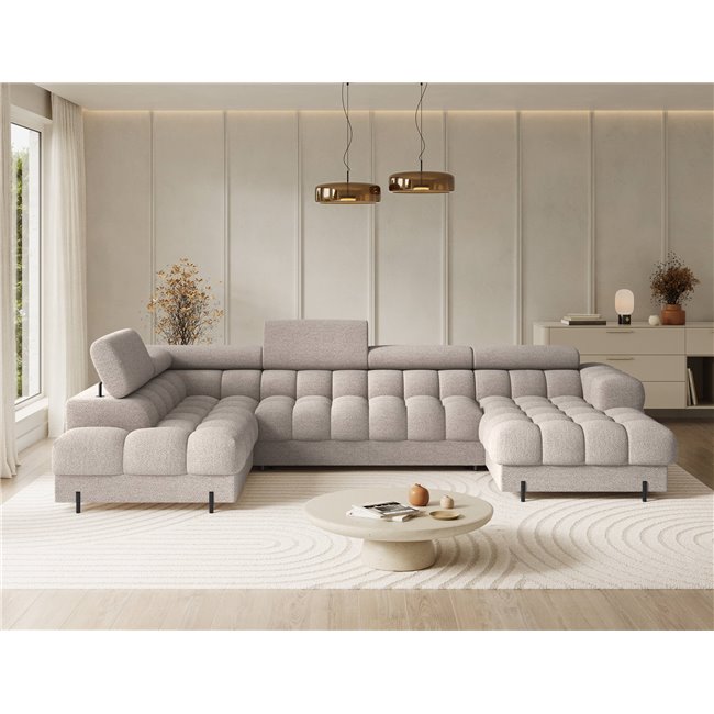 U-shaped sofa Elferaria L, sleeping function, Royal 18, boucle, beige, H93x358x202cm
