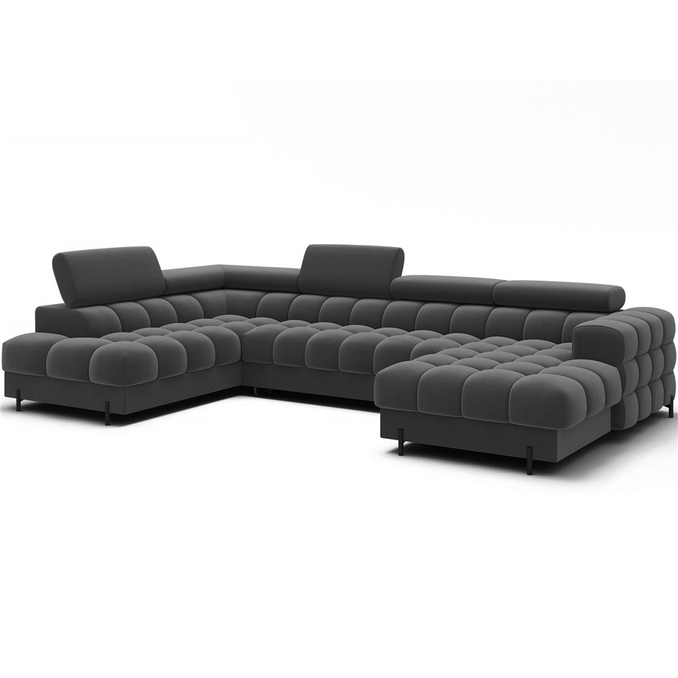 U-shaped sofa Elferaria L, sleeping function, Sola 06, dark grey, H93x358x202cm