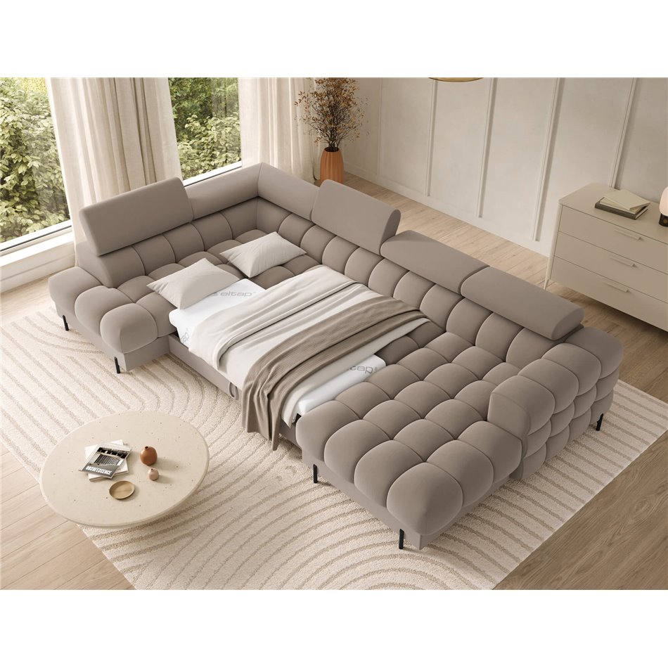 U-shaped sofa Elferaria L, sleeping function, Sola 18, beige, H93x358x202cm