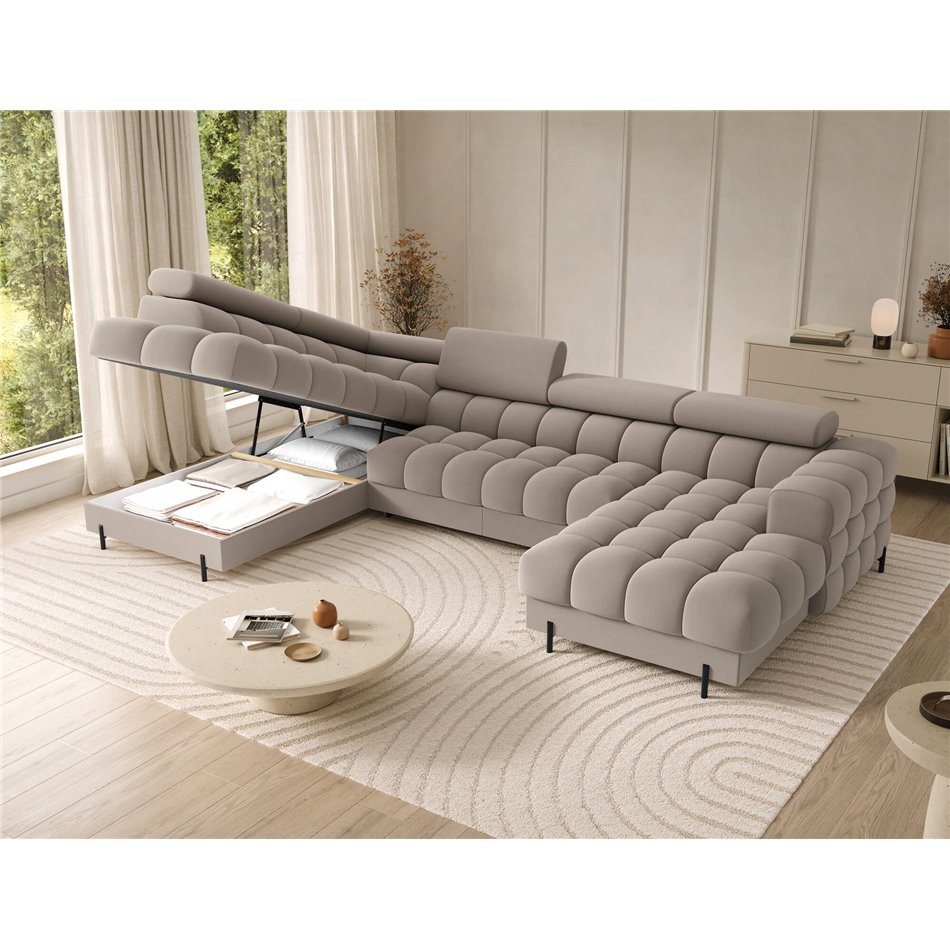 U-shaped sofa Elferaria L, sleeping function, Sola 18, beige, H93x358x202cm