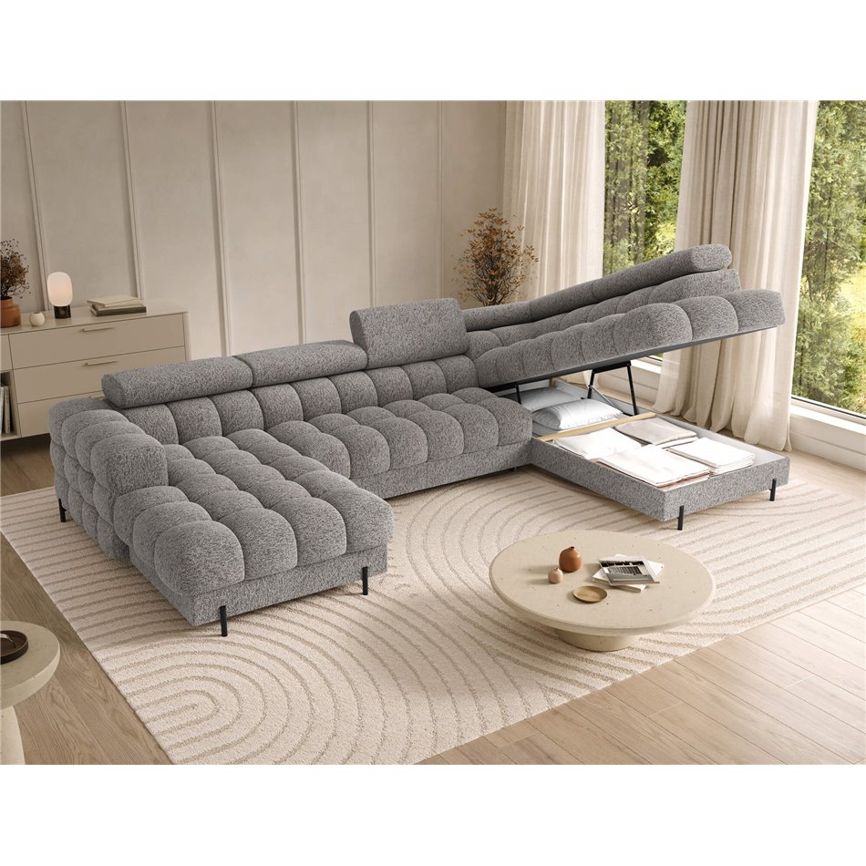 U-shaped sofa Elferaria R, sleeping function, Pellerito 20, grey, H93x358x202cm