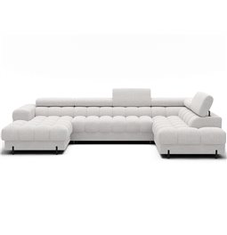 U-shaped sofa Elferaria R, sleeping function, Royal 01, boucle, white, H93x358x202cm