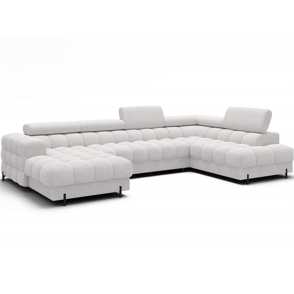 U-shaped sofa Elferaria R, sleeping function, Royal 01, boucle, white, H93x358x202cm