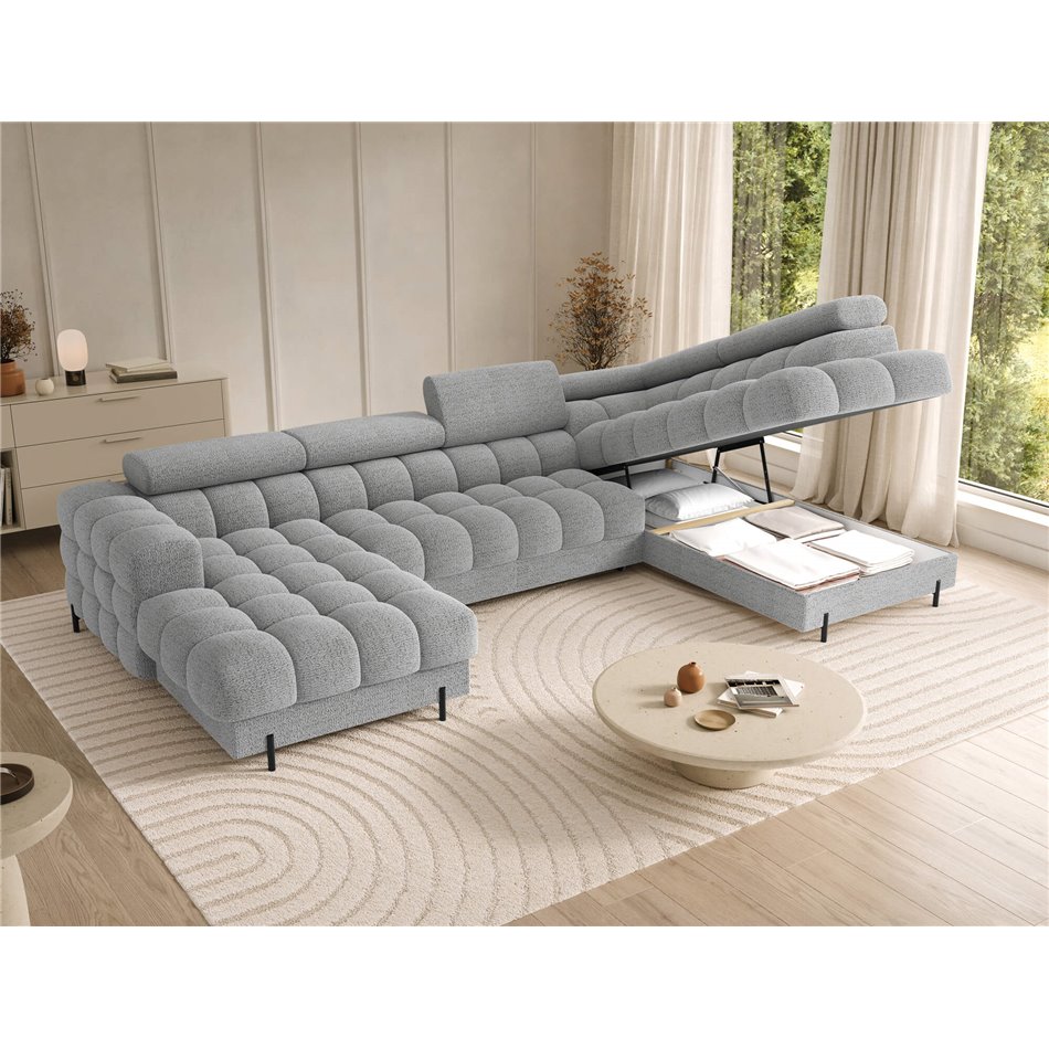 U-shaped sofa Elferaria R, sleeping function, Royal 03, boucle, grey, H93x358x202cm