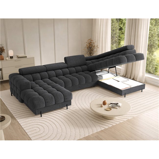 U-shaped sofa Elferaria R, sleeping function, Royal 05, boucle, dark grey, H93x358x202cm