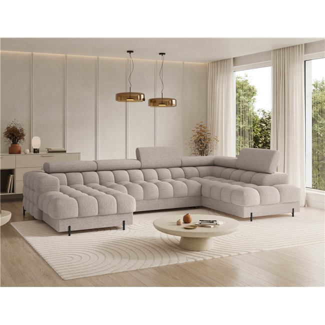 U-shaped sofa Elferaria R, sleeping function, Royal 18, boucle, beige, H93x358x202cm