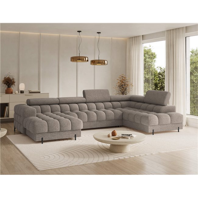 U-shaped sofa Elferaria R, sleeping function, Royal 20, boucle, dark beige, H93x358x202cm