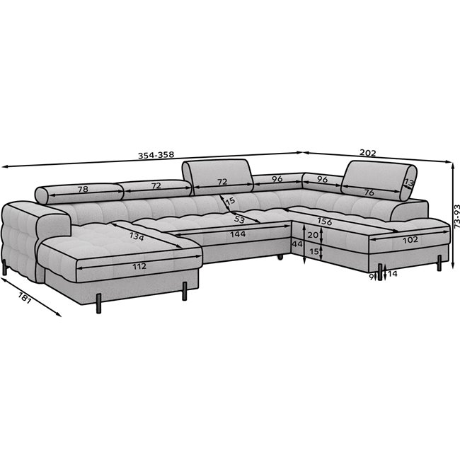 U-shaped sofa Elferaria R, sleeping function, Royal 20, boucle, dark beige, H93x358x202cm