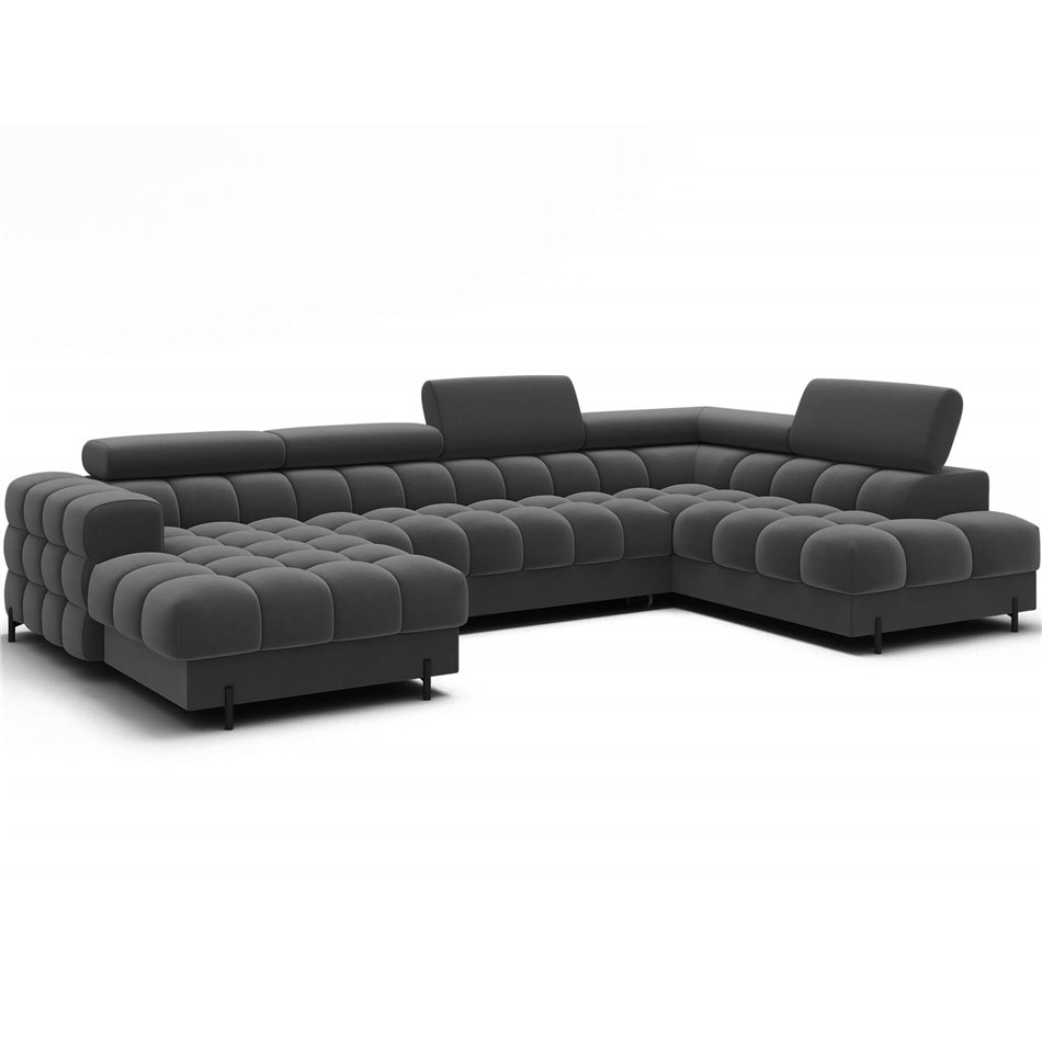 U-shaped sofa Elferaria R, sleeping function, Sola 06, dark grey, H93x358x202cm