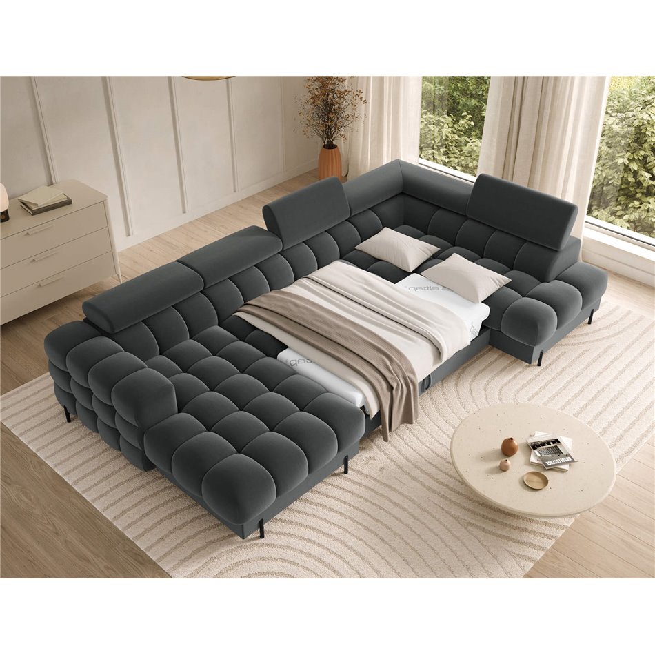 U-shaped sofa Elferaria R, sleeping function, Sola 06, dark grey, H93x358x202cm
