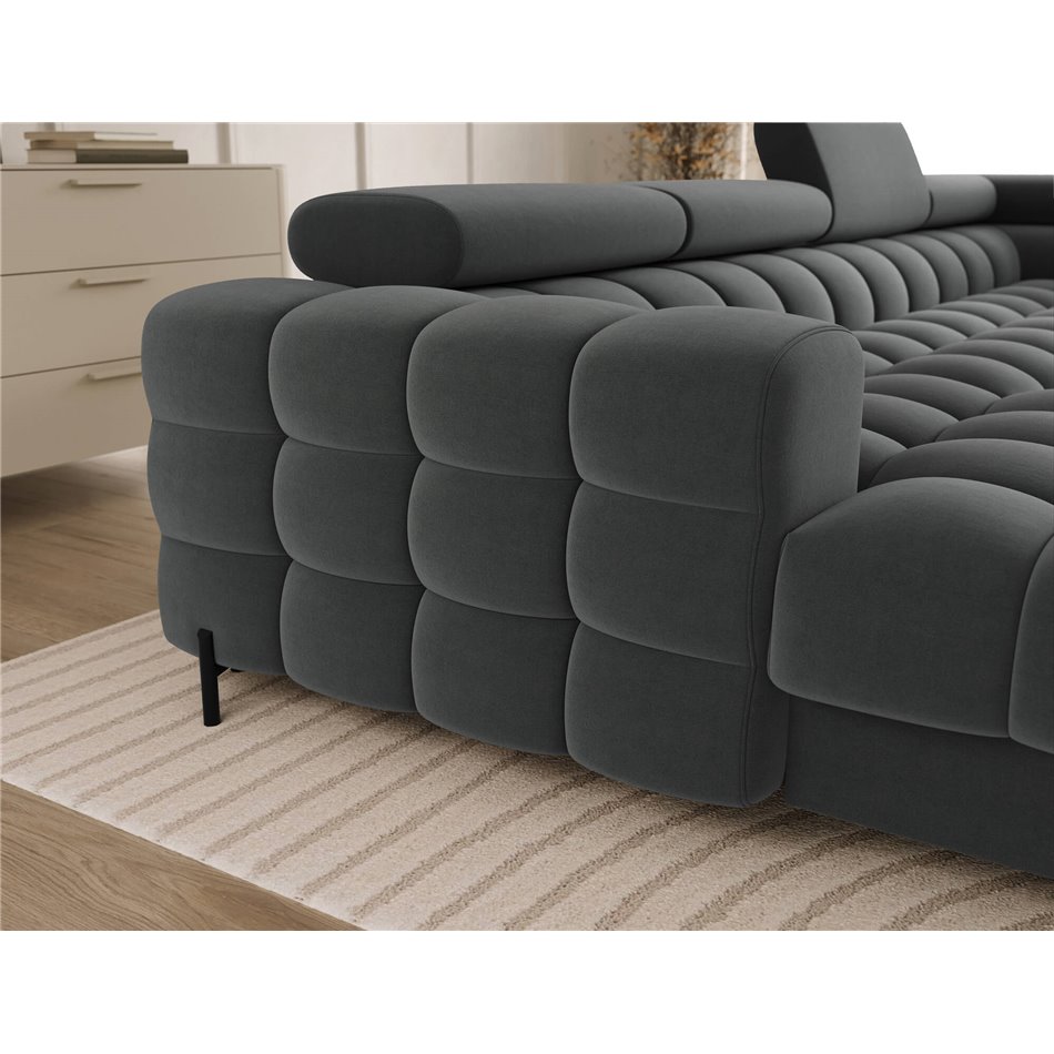 U-shaped sofa Elferaria R, sleeping function, Sola 06, dark grey, H93x358x202cm