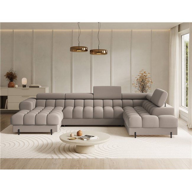 U-shaped sofa Elferaria R, sleeping function, Sola 18, beige, H93x358x202cm