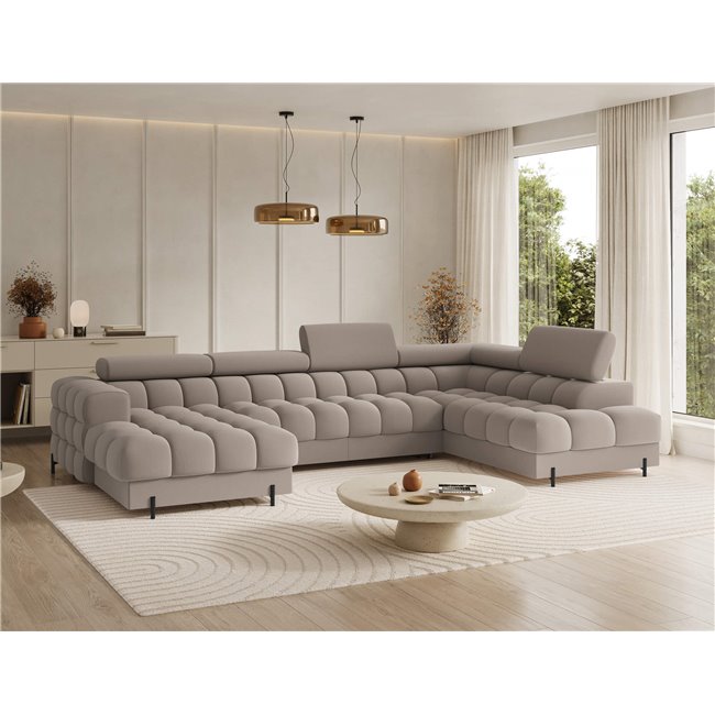 U-shaped sofa Elferaria R, sleeping function, Sola 18, beige, H93x358x202cm