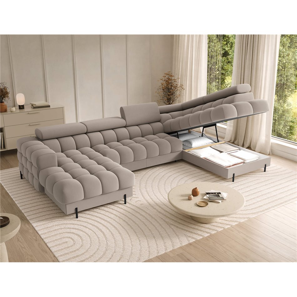 U-shaped sofa Elferaria R, sleeping function, Sola 18, beige, H93x358x202cm