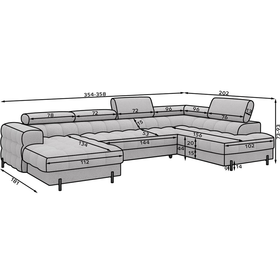 U-shaped sofa Elferaria R, sleeping function, Sola 18, beige, H93x358x202cm