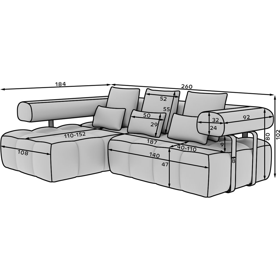 Corner sofa Elevvi L, sleeping function, Coralline 03, grey, H102x260x184cm