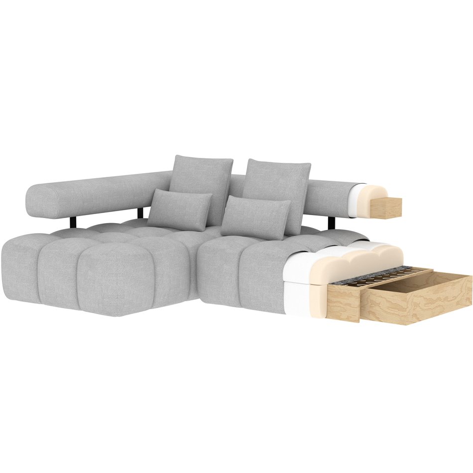 Corner sofa Elevvi L, sleeping function, Coralline 03, grey, H102x260x184cm