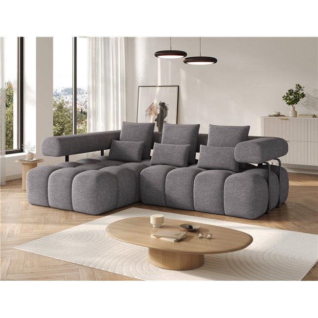 Corner sofa Elevvi L, sleeping function, Manhattan 03, dark grey, H102x260x184cm