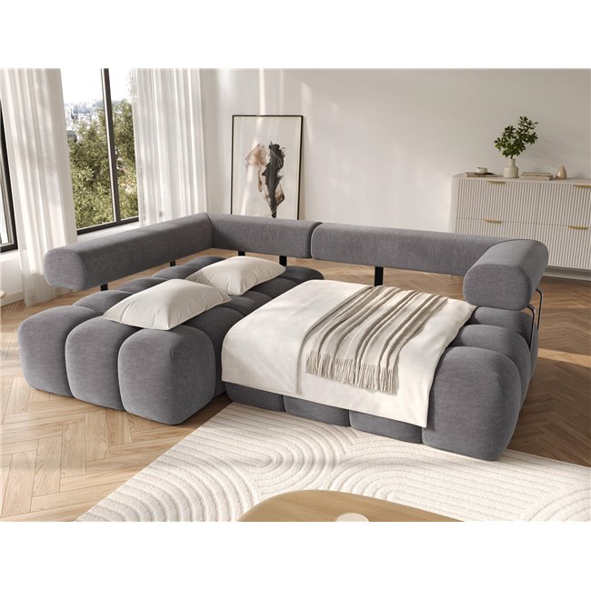 Corner sofa Elevvi L, sleeping function, Manhattan 03, dark grey, H102x260x184cm