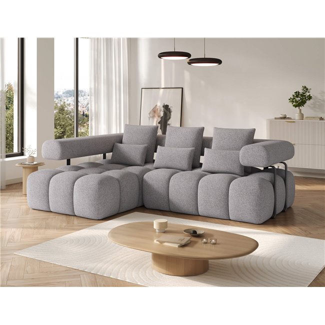 Corner sofa Elevvi L, sleeping function, Paolli 04, grey, H102x260x184cm