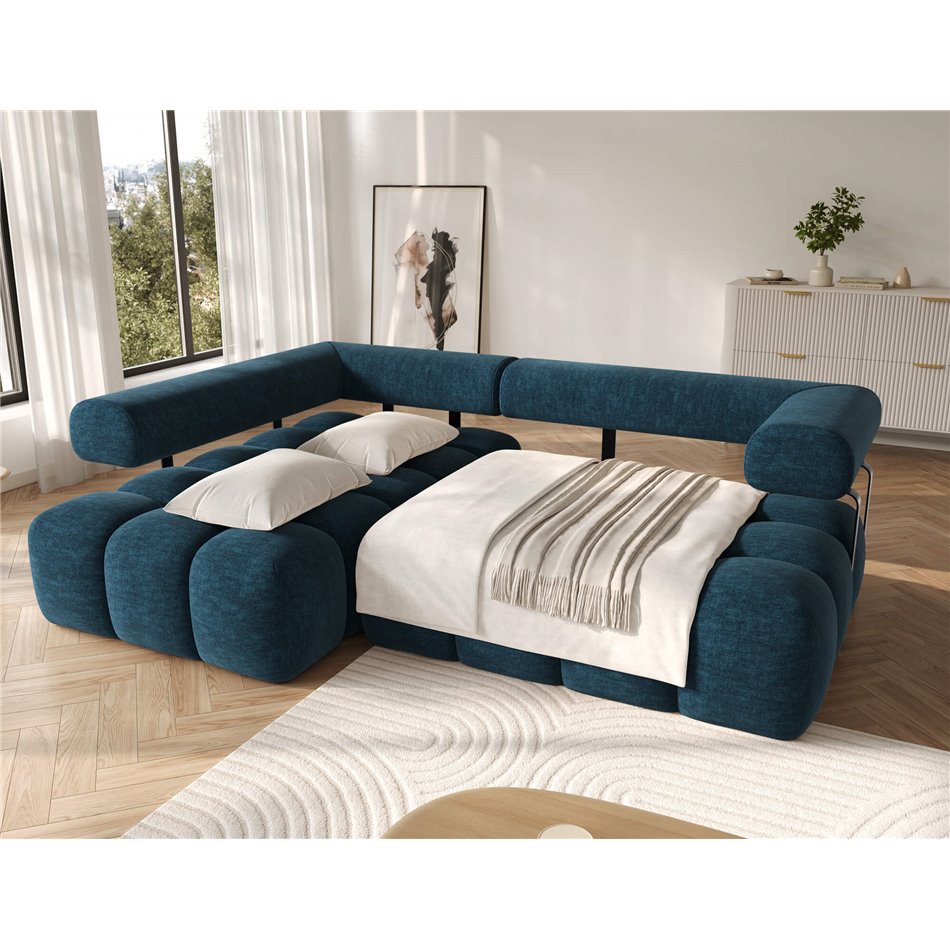 Corner sofa Elevvi L, sleeping function, Manhattan 40, blue, H102x260x184cm