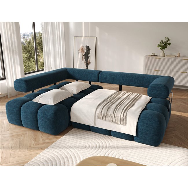 Corner sofa Elevvi L, sleeping function, Manhattan 40, blue, H102x260x184cm