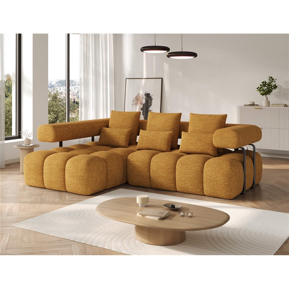 Corner sofa Elevvi L, sleeping function, Manhattan 45, yellow, H102x260x184cm