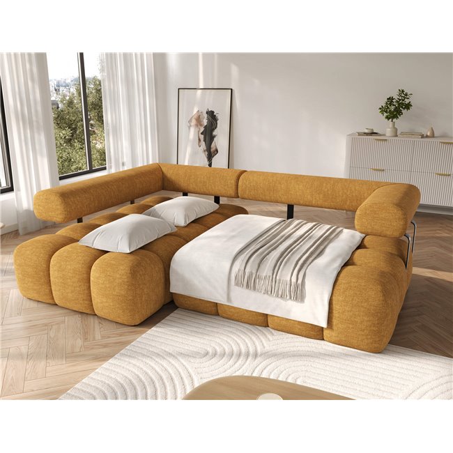 Corner sofa Elevvi L, sleeping function, Manhattan 45, yellow, H102x260x184cm