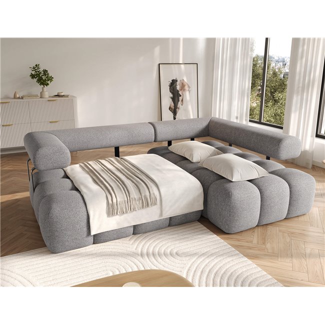 Corner sofa Elevvi R, sleeping function, Coralline 03, grey, H102x260x184cm