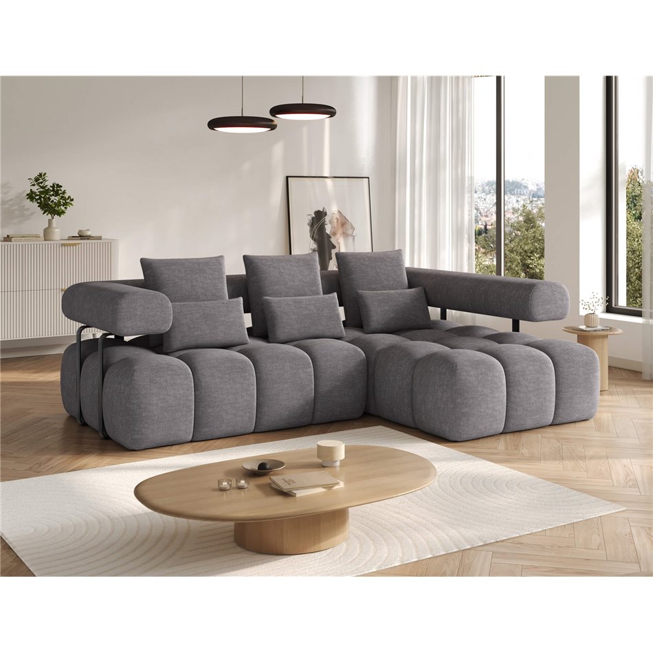 Corner sofa Elevvi R, sleeping function, Manhattan 03, dark grey, H102x260x184cm