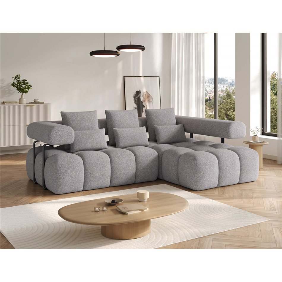 Corner sofa Elevvi R, sleeping function, Paolli 04, grey, H102x260x184cm