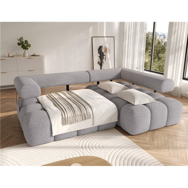 Corner sofa Elevvi R, sleeping function, Paolli 04, grey, H102x260x184cm
