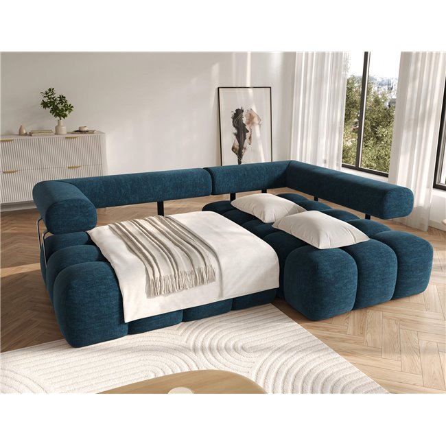 Corner sofa Elevvi R, sleeping function, Manhattan 40, blue, H102x260x184cm