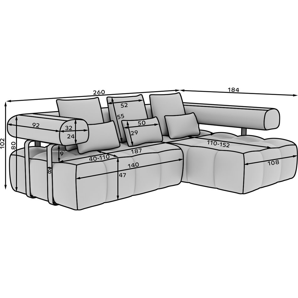 Corner sofa Elevvi R, sleeping function, Manhattan 40, blue, H102x260x184cm