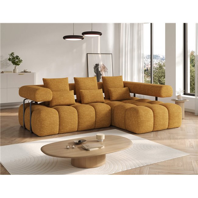 Corner sofa Elevvi R, sleeping function, Manhattan 45, yellow, H102x260x184cm
