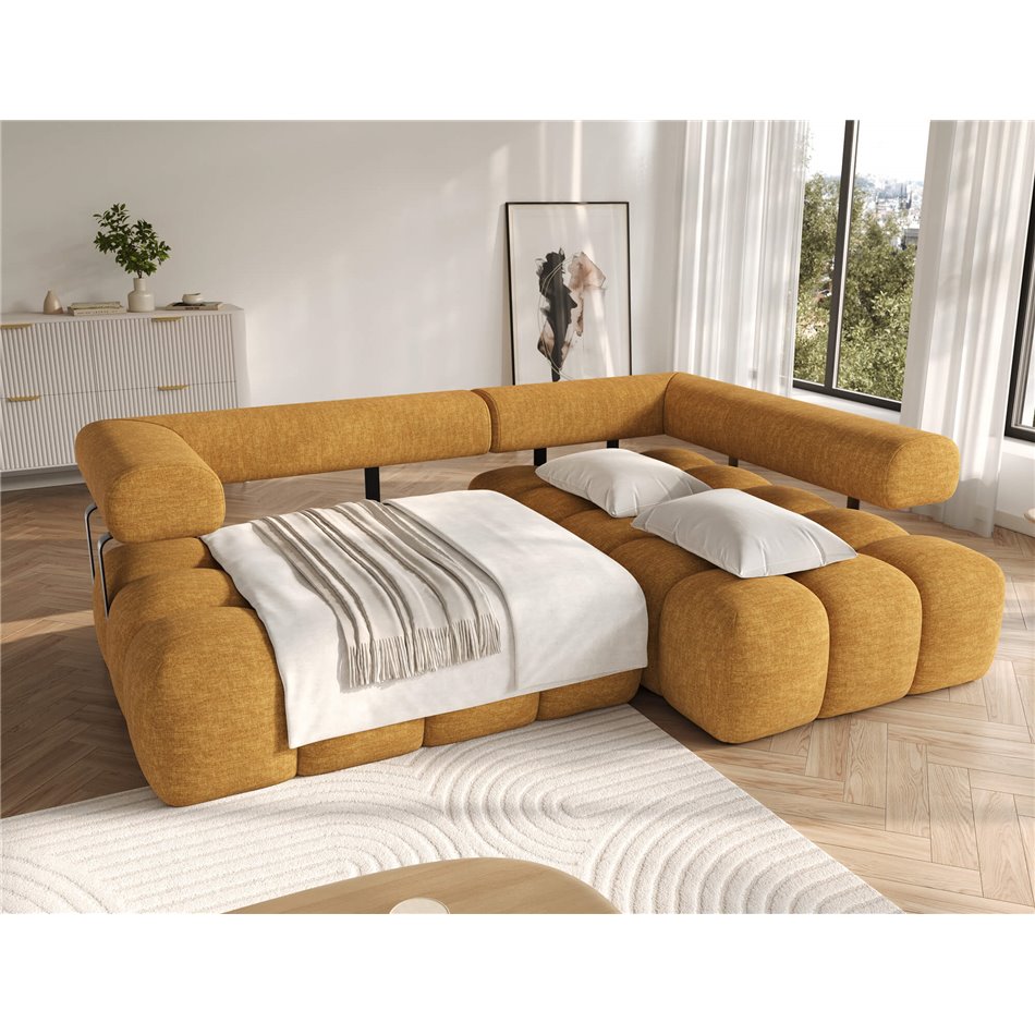 Corner sofa Elevvi R, sleeping function, Manhattan 45, yellow, H102x260x184cm
