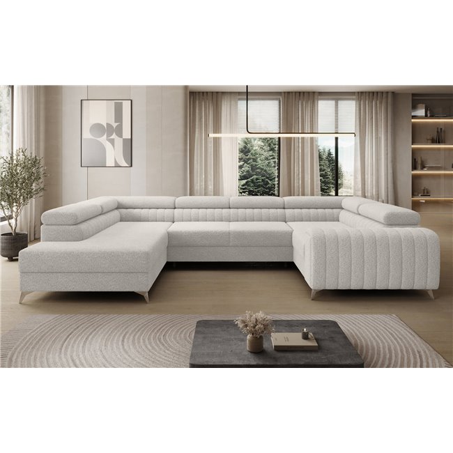 U-shaped sofa Eluis L, sleeping function, Royal 01, boucle, white, H92x347x202cm