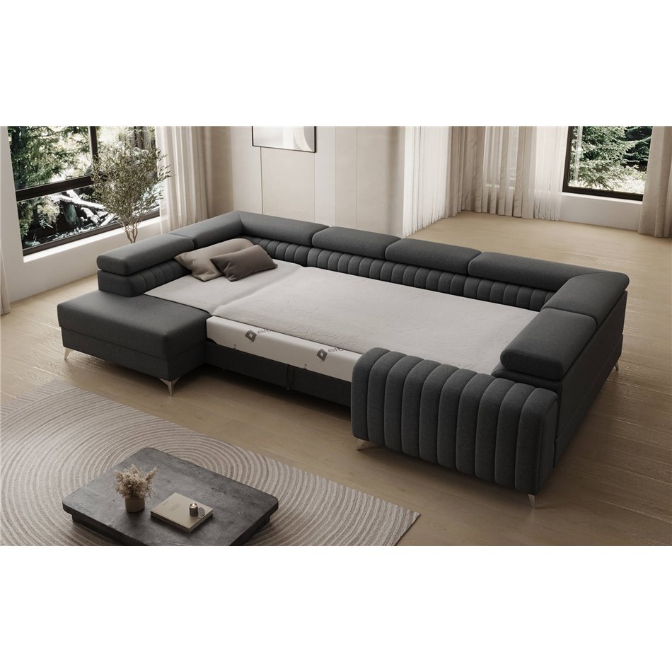 U-shaped sofa Eluis L, sleeping function, Sawana 14, black, H92x347x202cm