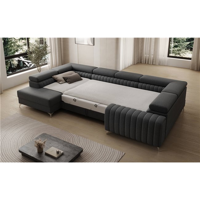 U-shaped sofa Eluis L, sleeping function, Sawana 14, black, H92x347x202cm